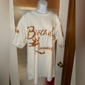 Sequined“Birthday Queen” Shirt Dress by Hearts & Heels-size-S/M
